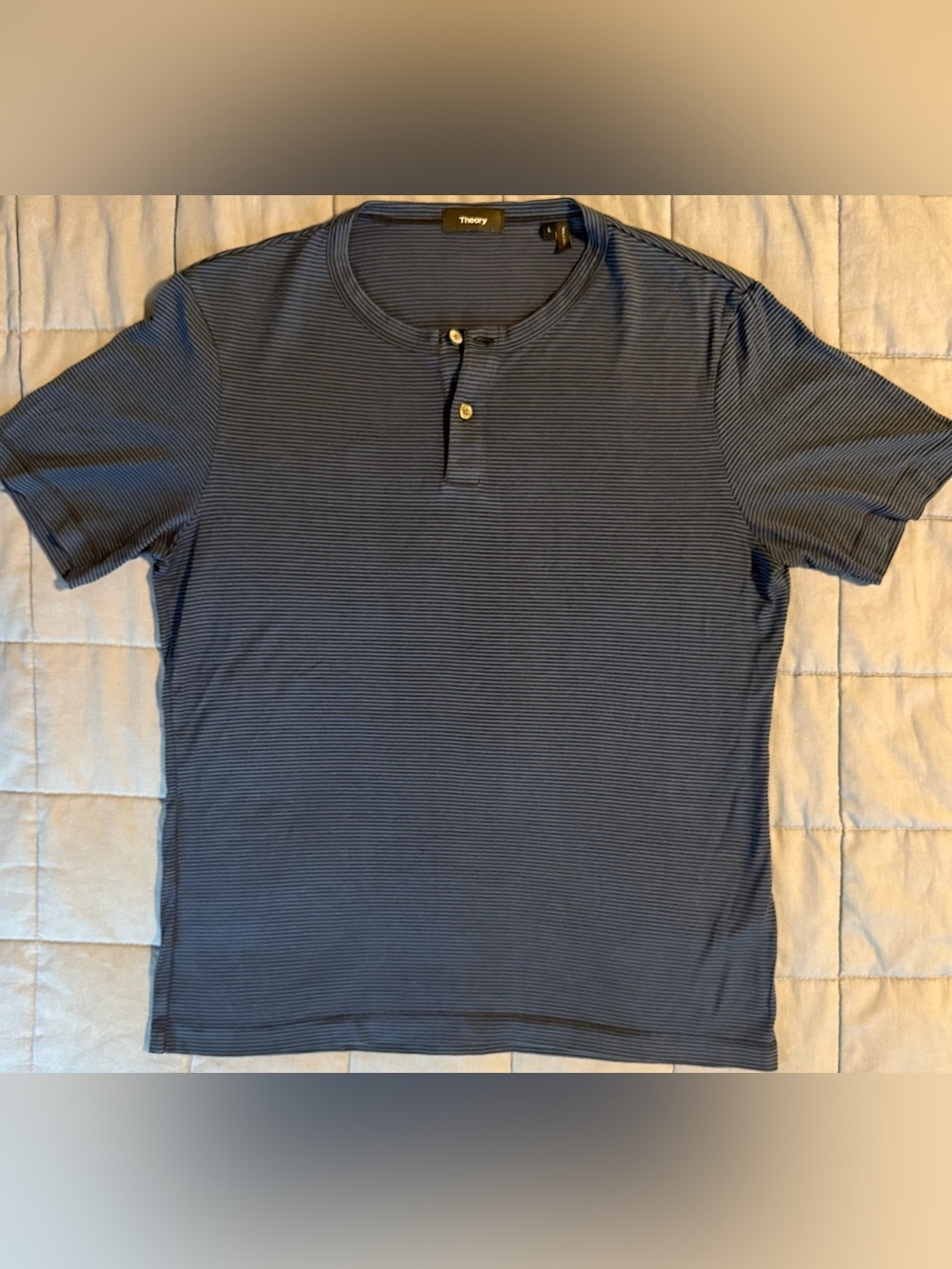 Theory Gaskell H Anemone Double Stripe Henley Shirt Blue Large Modal Blend